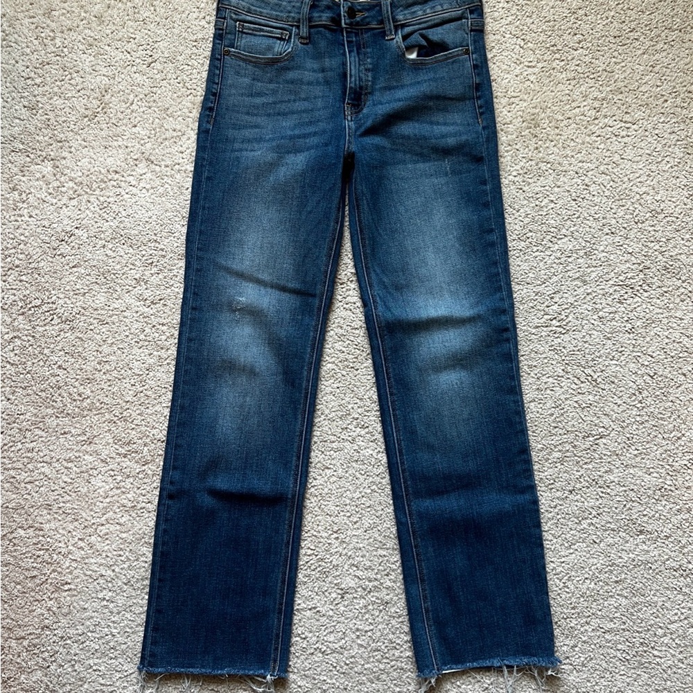 Harper Heritage Women’s Mid Rise Straight Jeans Size 27 Raw Hem Frayed Cropped